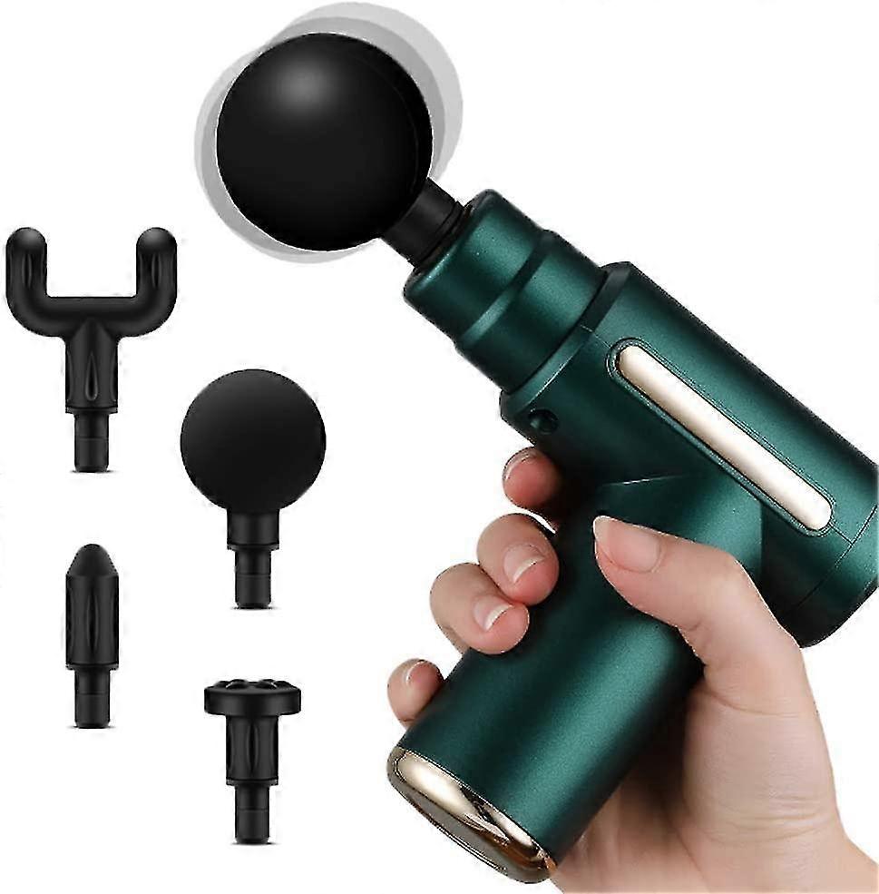 Professional Percussion Massage Gun - Deep Tissue Massager with 4 Massage Heads, 20 Speed Levels, Ultra-Quiet Brushless Motor, LCD Display | Handheld Electric Muscle Recovery Tool for Athletes & Pain Relief - Dark Green