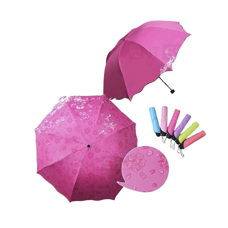 Magic Color Changing Umbrella - Water Activated Pattern Reveal Compact Folding Umbrella with Auto Open/Close Button | Portable Travel Umbrella Available in 6 Colors - Perfect for Rain & Sun Protection