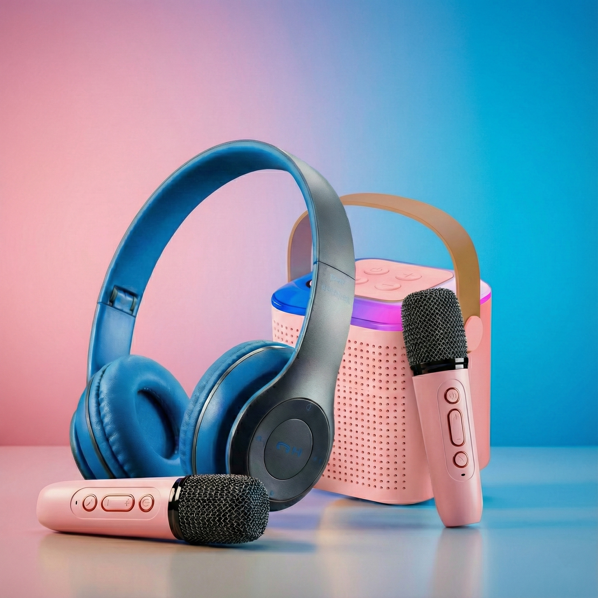 Party Entertainment Pro Bundle - Y1 Portable Karaoke Machine with 2 Wireless Mics & P47 Bluetooth Headphones | Complete Audio System with RGB Lights, Voice Effects & Super Bass for Parties, Events & Personal Listening