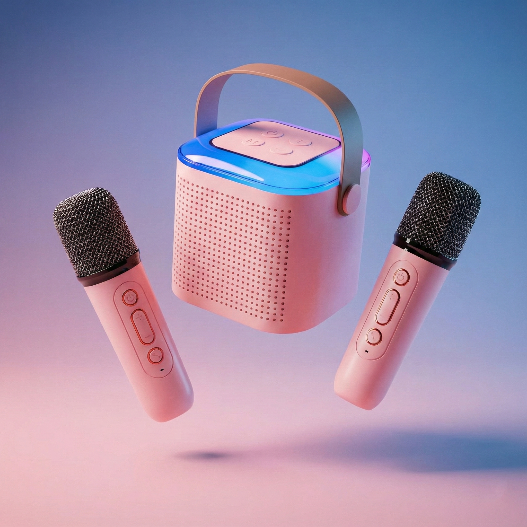 Y1 Mini Portable Karaoke Machine with 2 Wireless Microphones - Bluetooth 5.3 Speaker System with RGB LED Lights, Voice Effects & PA System for Kids & Adults