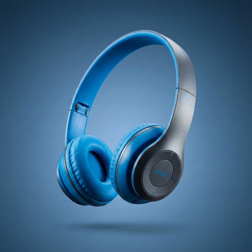 P47 Wireless Bluetooth Headphones - Over-Ear Foldable Headset with Microphone, FM Radio, TF Card Support & Super Bass