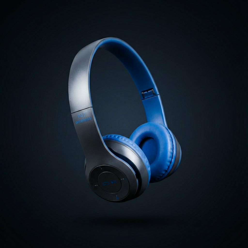 P47 Wireless Bluetooth Headphones - Over-Ear Foldable Headset with Microphone, FM Radio, TF Card Support & Super Bass