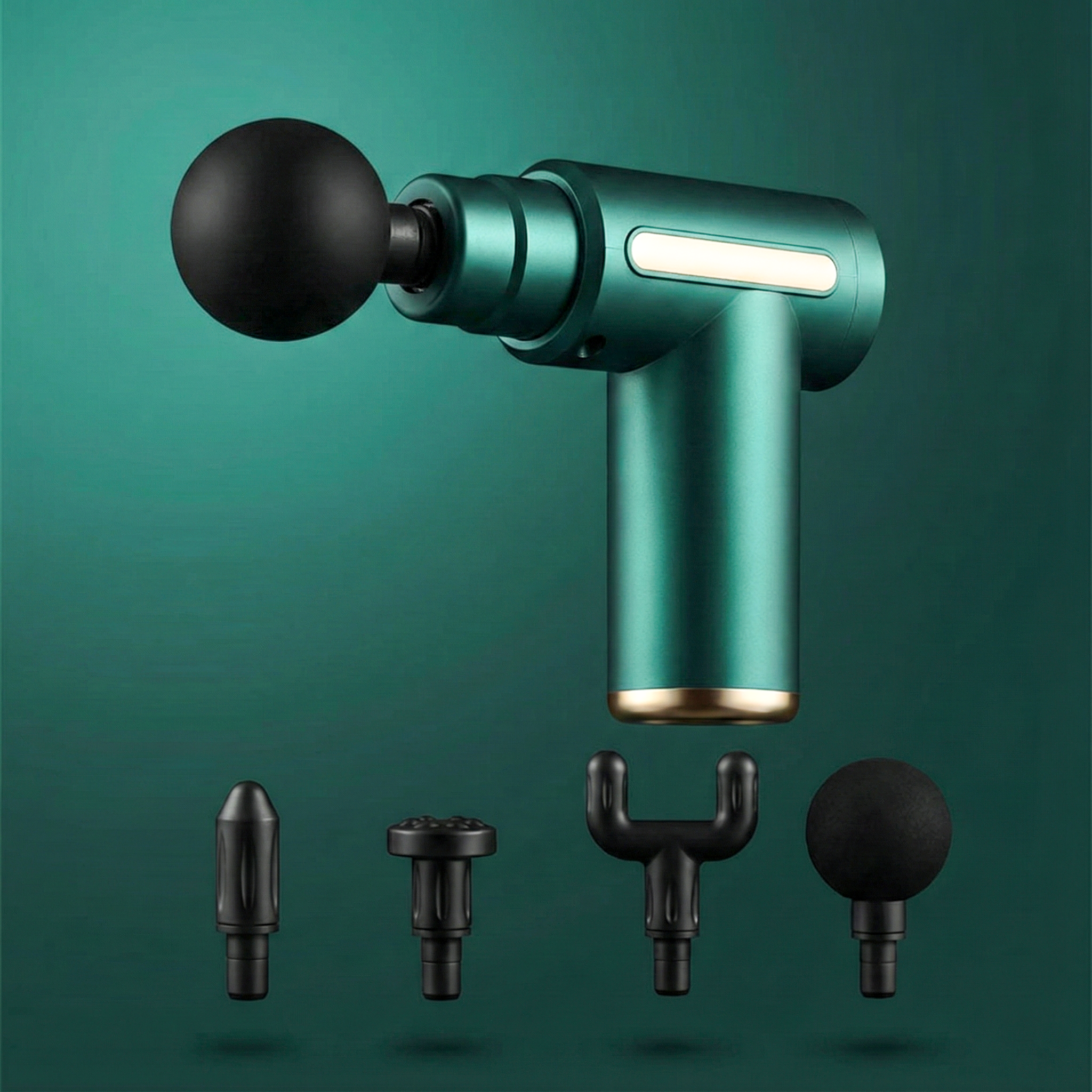 Professional Percussion Massage Gun - Deep Tissue Massager with 4 Massage Heads, 20 Speed Levels, Ultra-Quiet Brushless Motor, LCD Display | Handheld Electric Muscle Recovery Tool for Athletes & Pain Relief - Dark Green