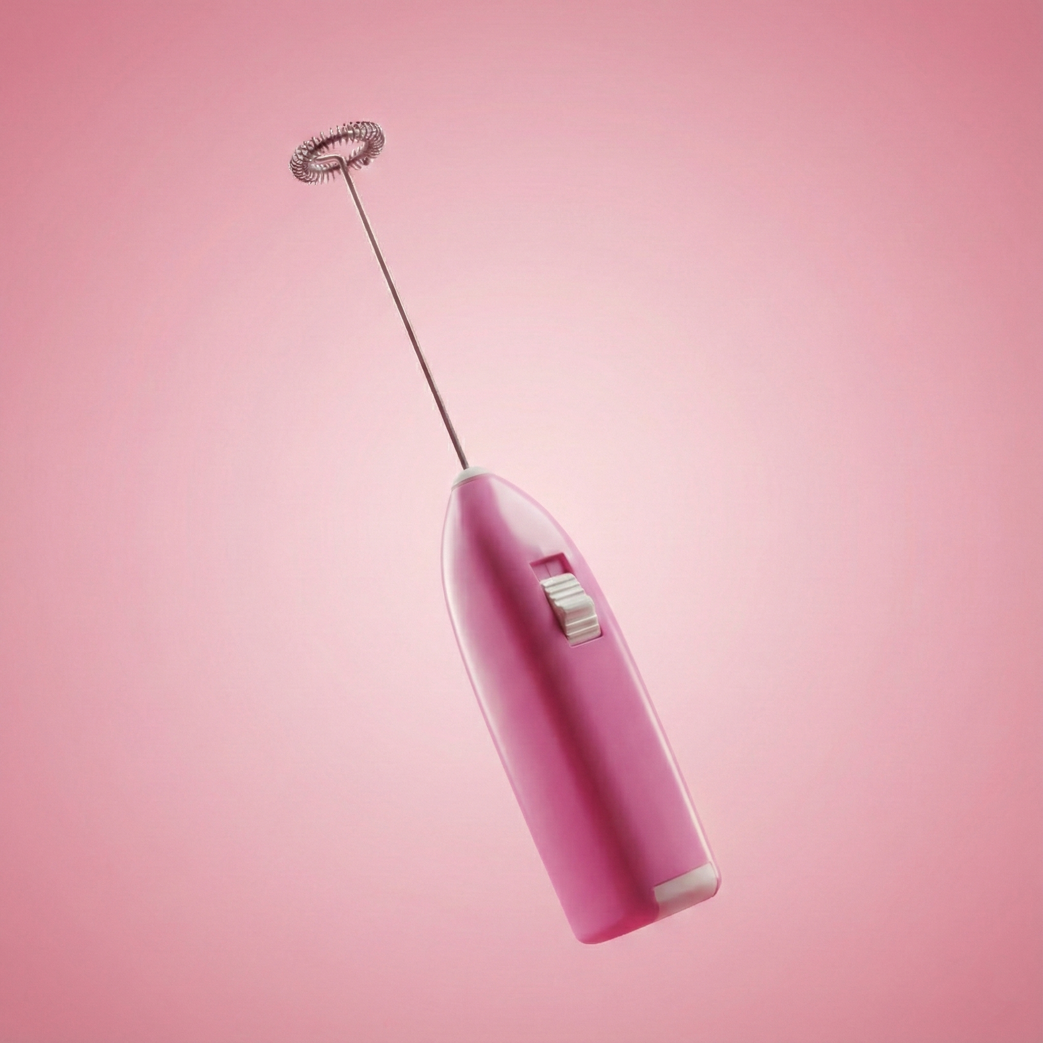 Electric Handheld Milk Frother - Battery Operated Foam Maker for Coffee, Cappuccino, Latte, Matcha | Portable Drink Mixer Whisk with Stainless Steel Whisk Head - Pink