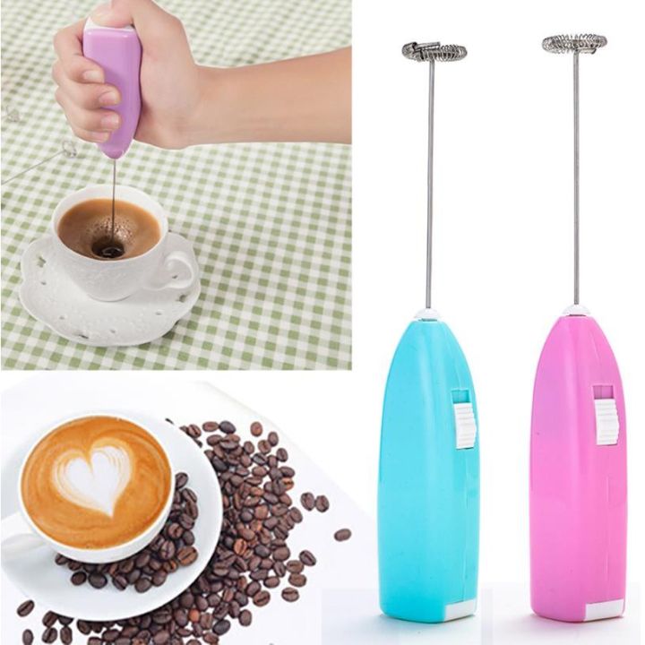 Electric Handheld Milk Frother - Battery Operated Foam Maker for Coffee, Cappuccino, Latte, Matcha | Portable Drink Mixer Whisk with Stainless Steel Whisk Head - Pink