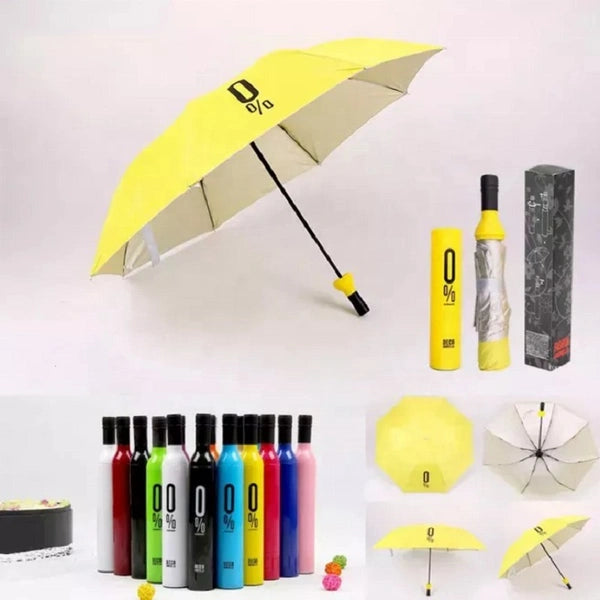 Wine Bottle Umbrella - Compact Folding Travel Umbrella with No-Drip Bottle Case - 38" Waterproof UV Protection Umbrella for Women & Men - Portable Lightweight Rain & Sun Umbrella (Multiple Colors Available)